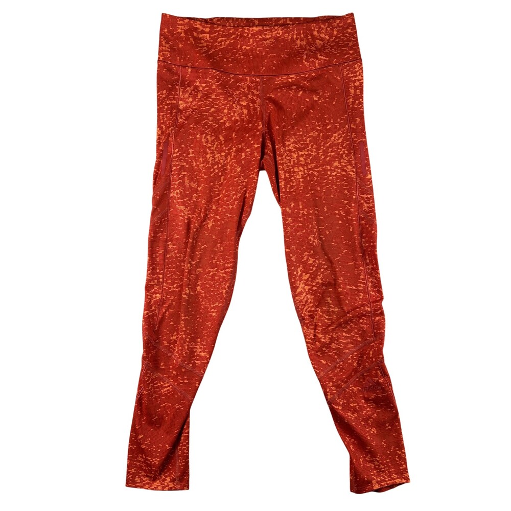 Adidas Leggings Womens Small Energy Running Orange Print Ankle Tight Zip Pocket